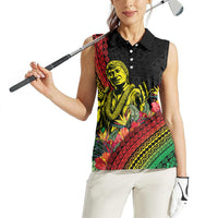 Retro Hawaiian Singer Women Sleeveless Polo Shirt Polynesian Style Tropical Flowers