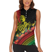 Retro Hawaiian Singer Women Sleeveless Polo Shirt Polynesian Style Tropical Flowers