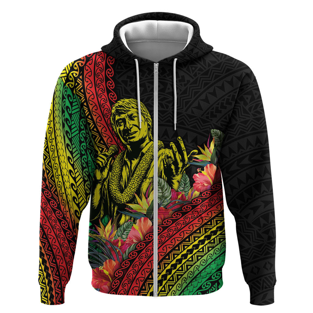 Retro Hawaiian Singer Zip Hoodie Polynesian Style Tropical Flowers