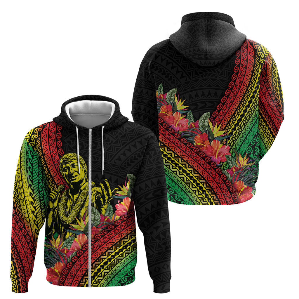 Retro Hawaiian Singer Zip Hoodie Polynesian Style Tropical Flowers