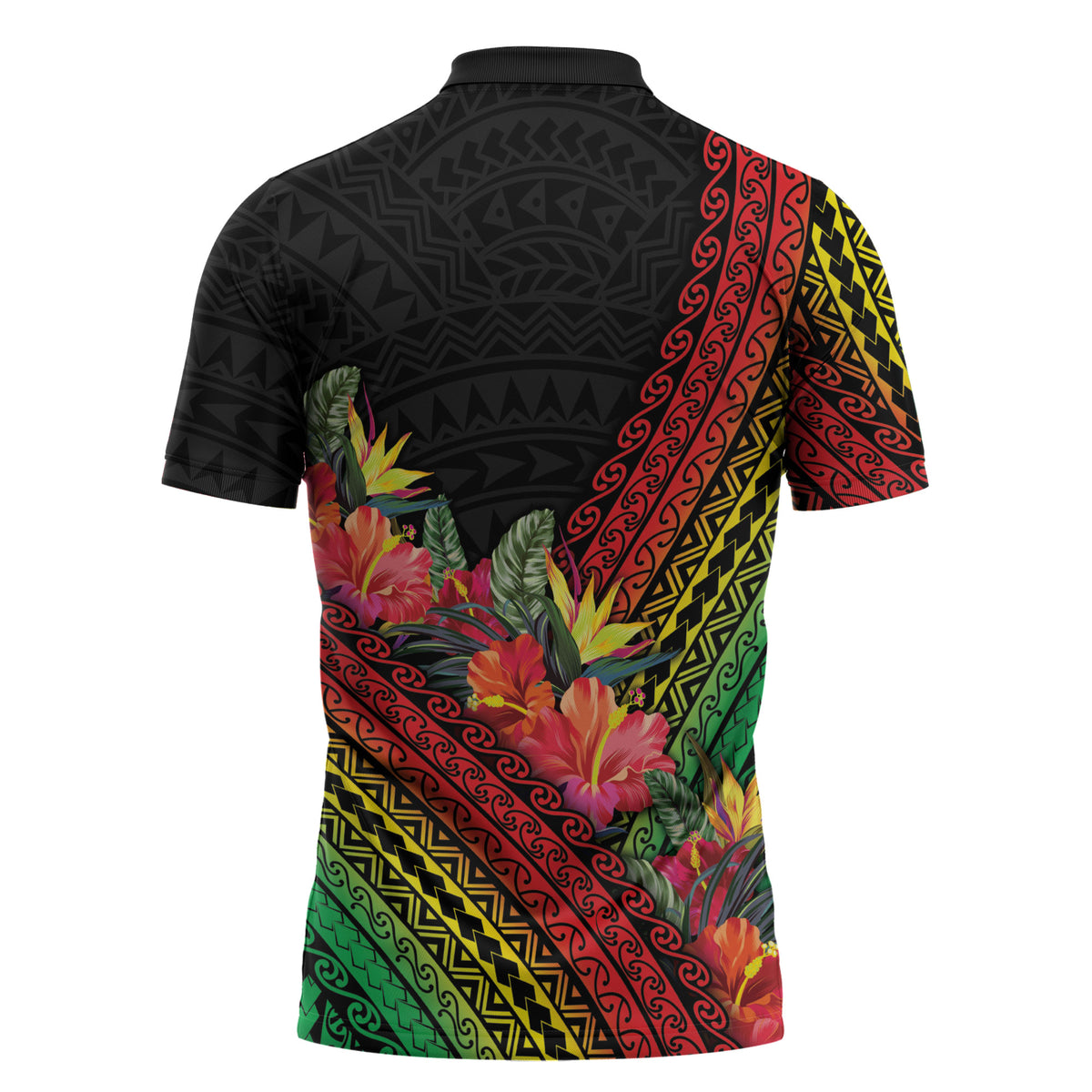 Retro Hawaiian Singer Zipper Polo Shirt Polynesian Style Tropical Flowers
