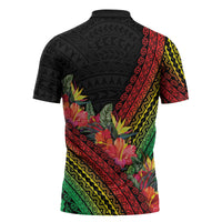 Retro Hawaiian Singer Zipper Polo Shirt Polynesian Style Tropical Flowers