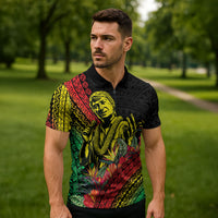Retro Hawaiian Singer Zipper Polo Shirt Polynesian Style Tropical Flowers