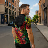 Retro Hawaiian Singer Zipper Polo Shirt Polynesian Style Tropical Flowers