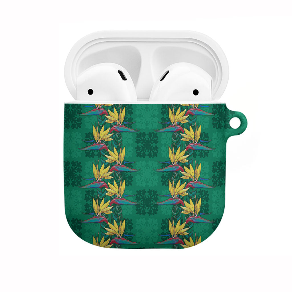 Hawaii Waikiki King AirPods Case Green Quilt With Pua Manu