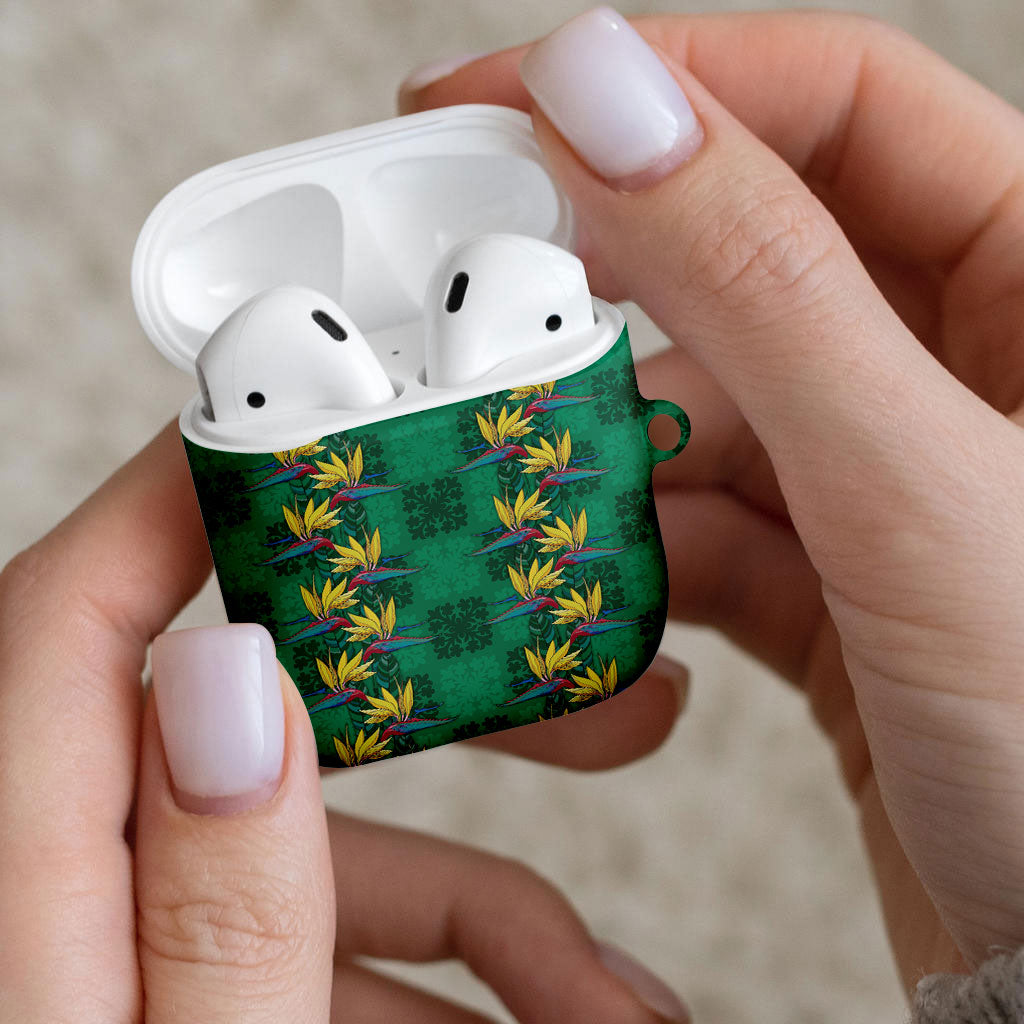 Hawaii Waikiki King AirPods Case Green Quilt With Pua Manu