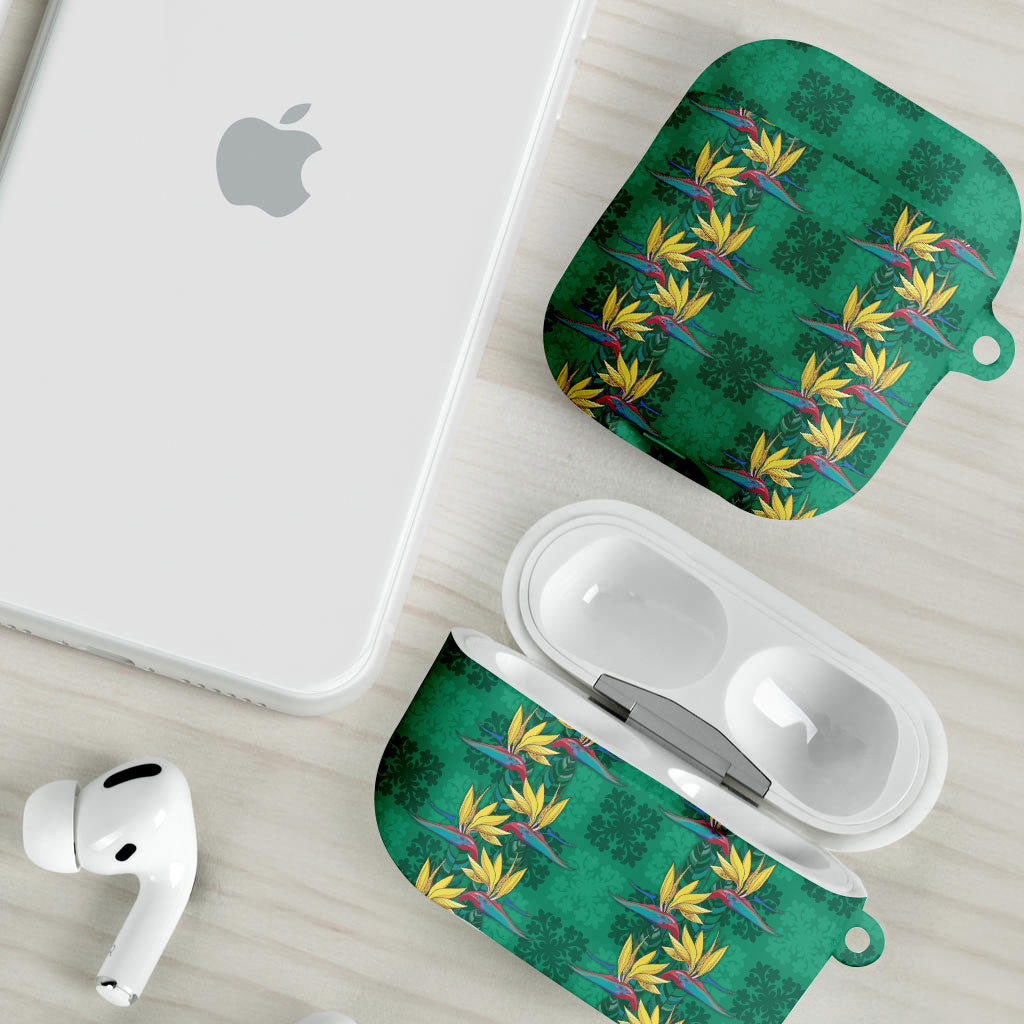 Hawaii Waikiki King AirPods Case Green Quilt With Pua Manu