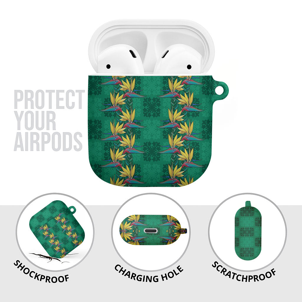 Hawaii Waikiki King AirPods Case Green Quilt With Pua Manu