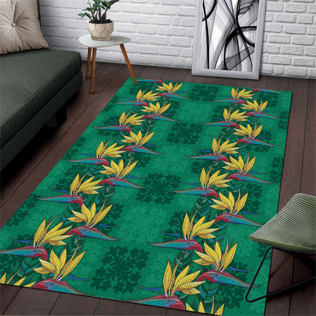 Hawaii Waikiki King Area Rug Green Quilt With Pua Manu