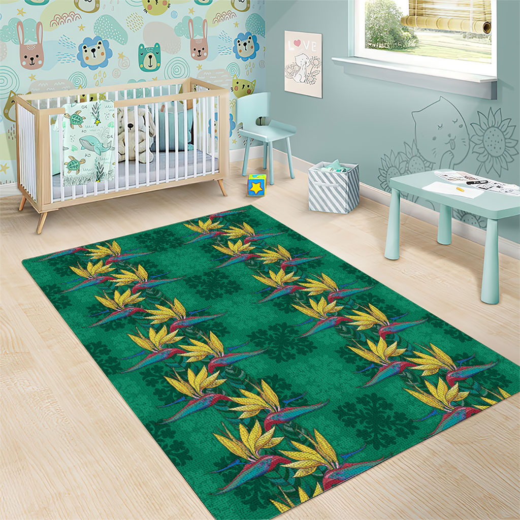 Hawaii Waikiki King Area Rug Green Quilt With Pua Manu