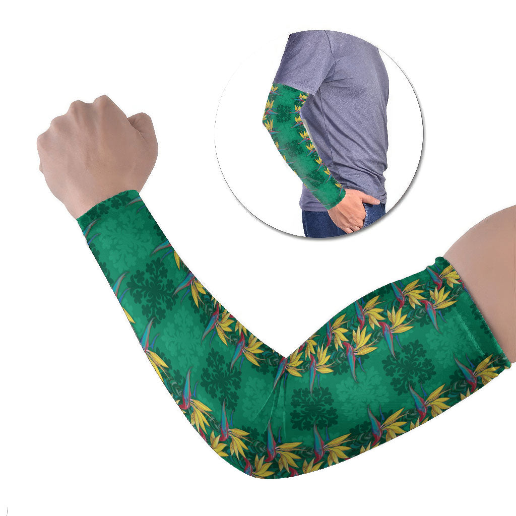 Hawaii Waikiki King Arm Sleeves Green Quilt With Pua Manu