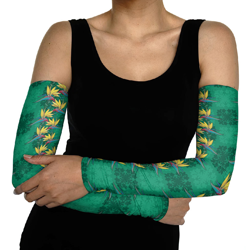 Hawaii Waikiki King Arm Sleeves Green Quilt With Pua Manu