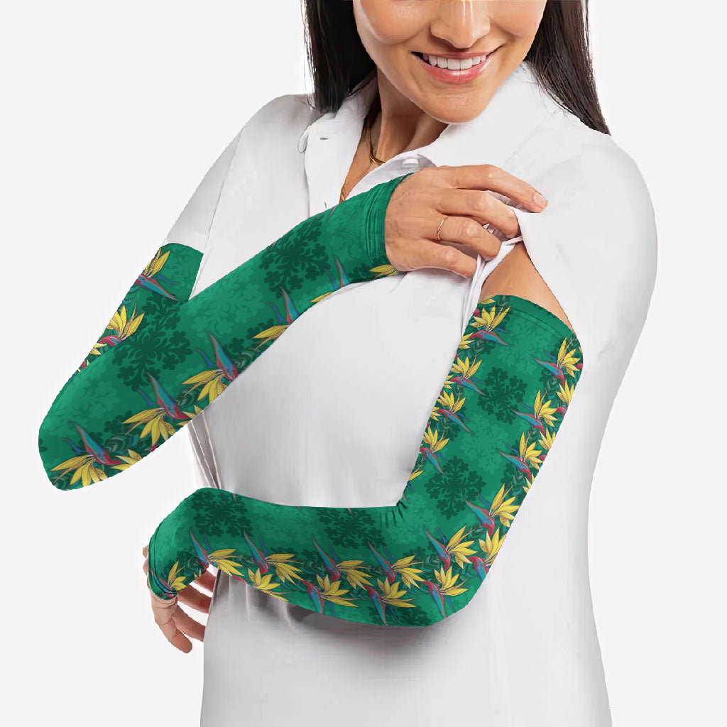 Hawaii Waikiki King Arm Sleeves Green Quilt With Pua Manu