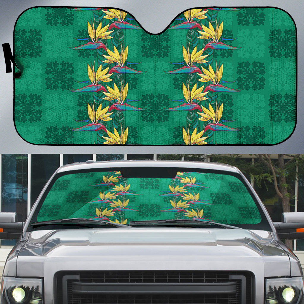 Hawaii Waikiki King Auto Sun Shade Green Quilt With Pua Manu
