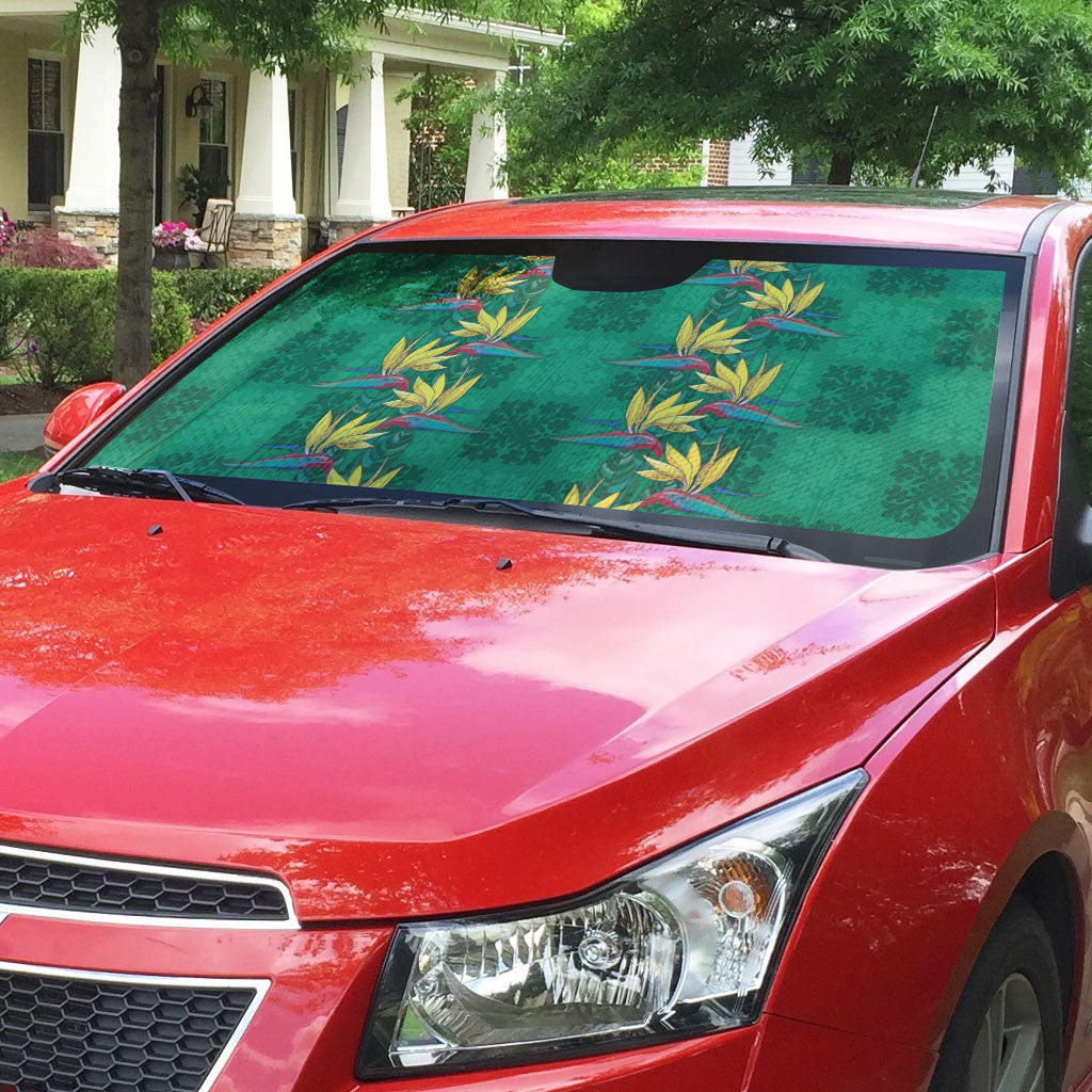 Hawaii Waikiki King Auto Sun Shade Green Quilt With Pua Manu