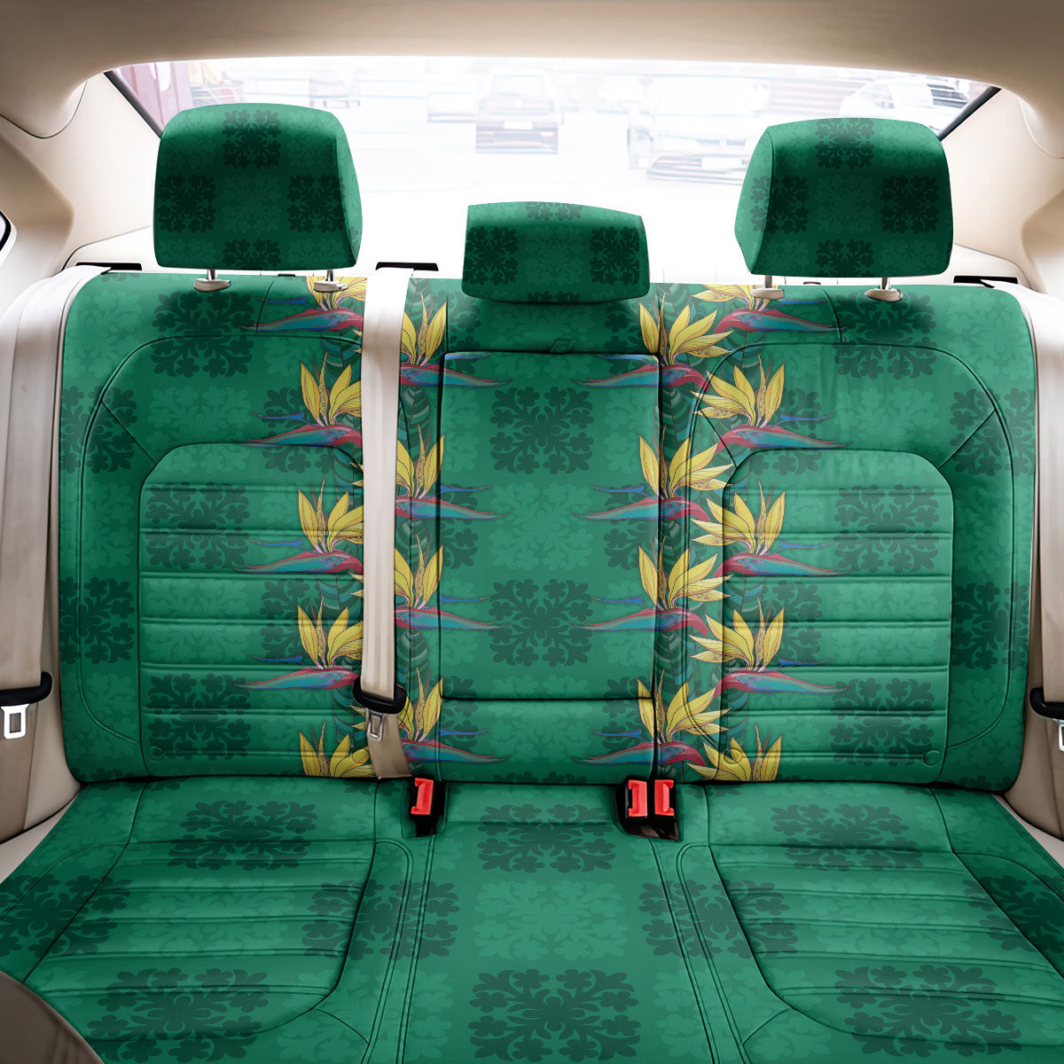 Hawaii Waikiki King Back Car Seat Cover Green Quilt With Pua Manu