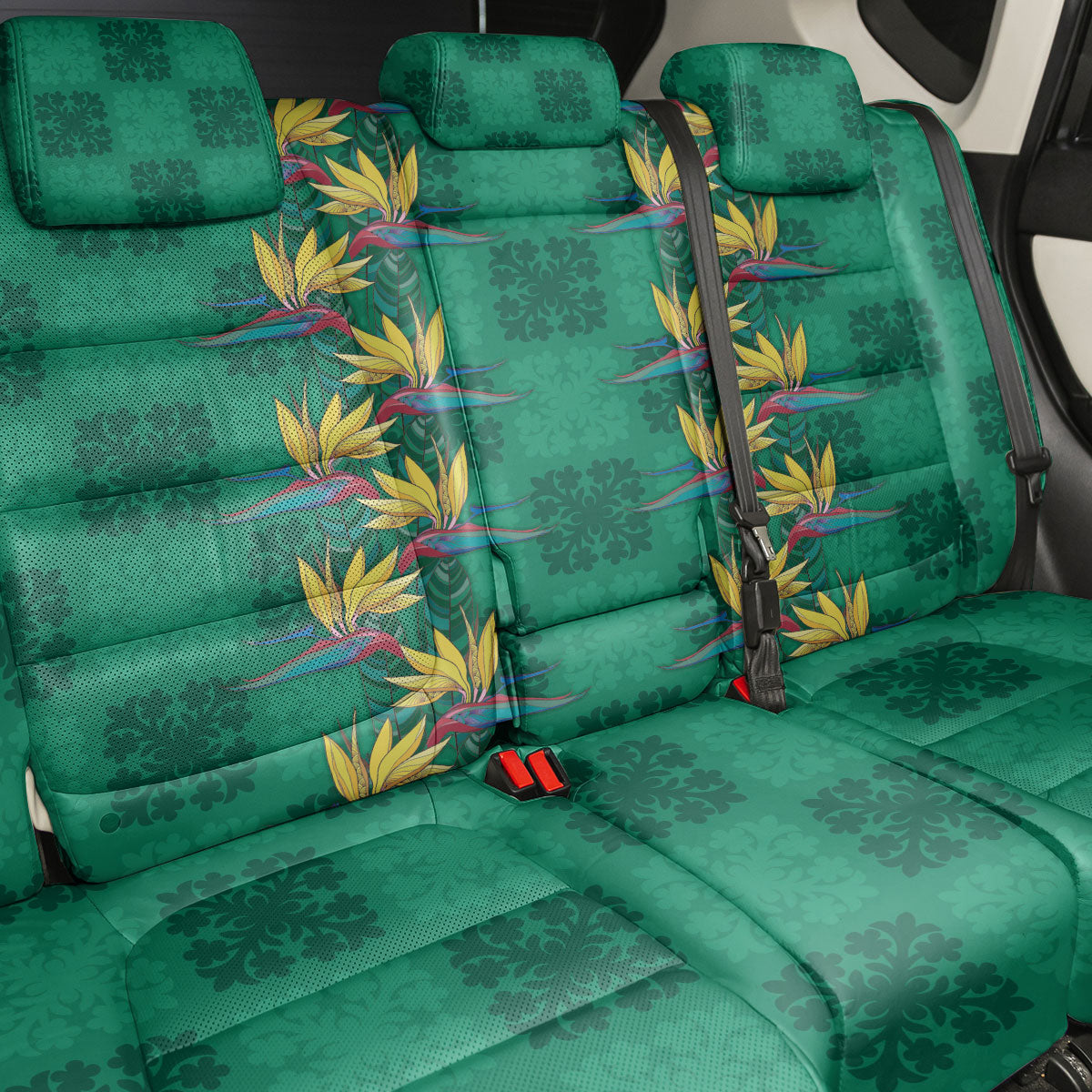 Hawaii Waikiki King Back Car Seat Cover Green Quilt With Pua Manu