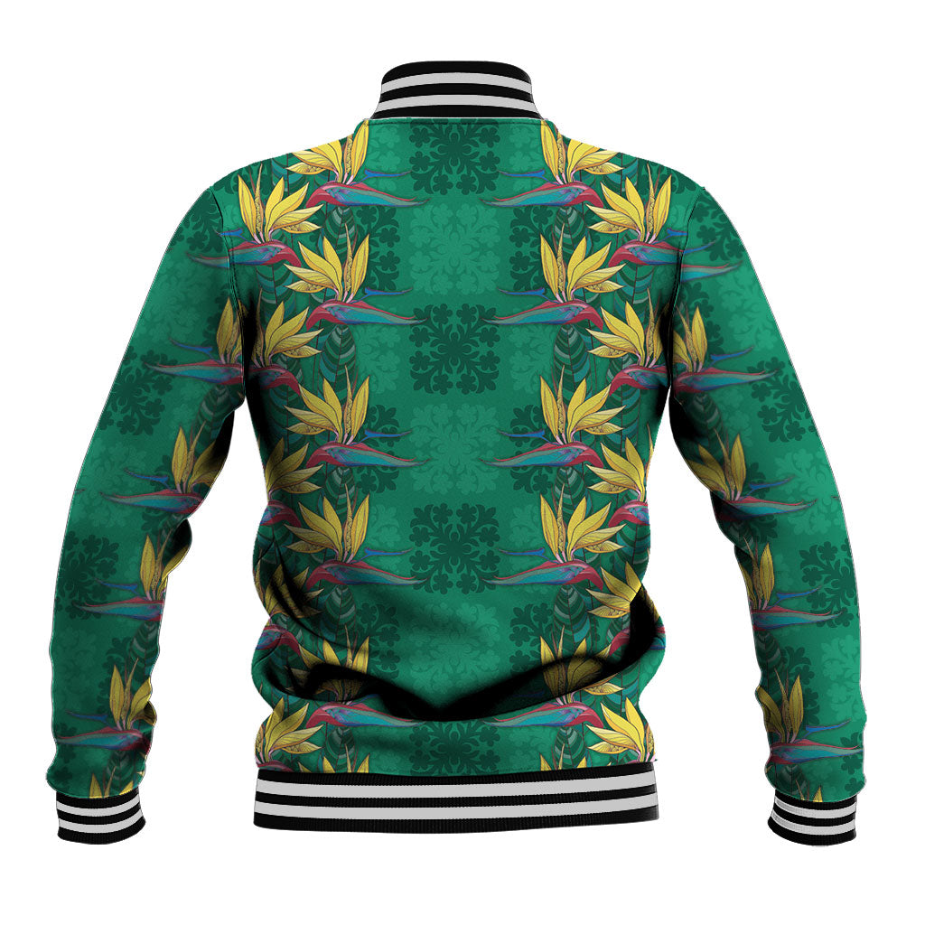 Hawaii Waikiki King Baseball Jacket Green Quilt With Pua Manu