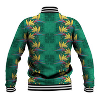 Hawaii Waikiki King Baseball Jacket Green Quilt With Pua Manu