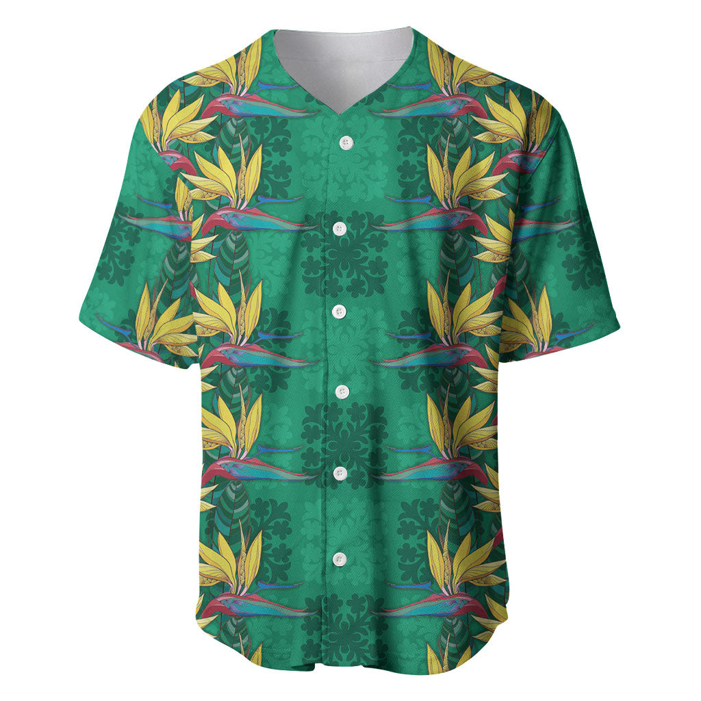 Hawaii Waikiki King Baseball Jersey Green Quilt With Pua Manu