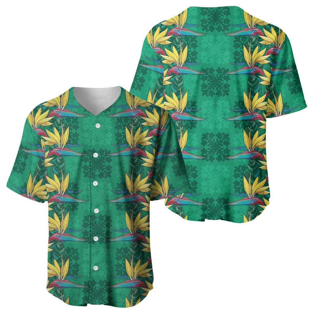 Hawaii Waikiki King Baseball Jersey Green Quilt With Pua Manu