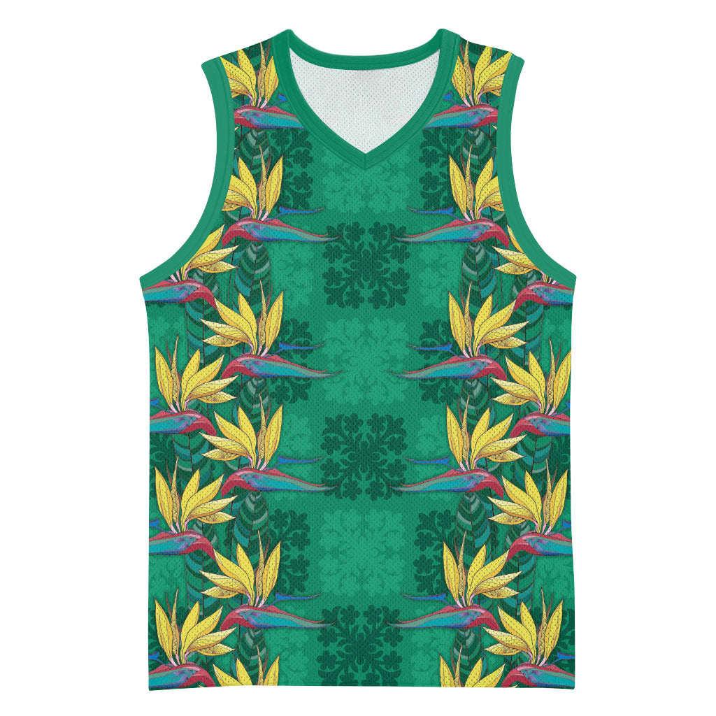 Hawaii Waikiki King Basketball Jersey Green Quilt With Pua Manu