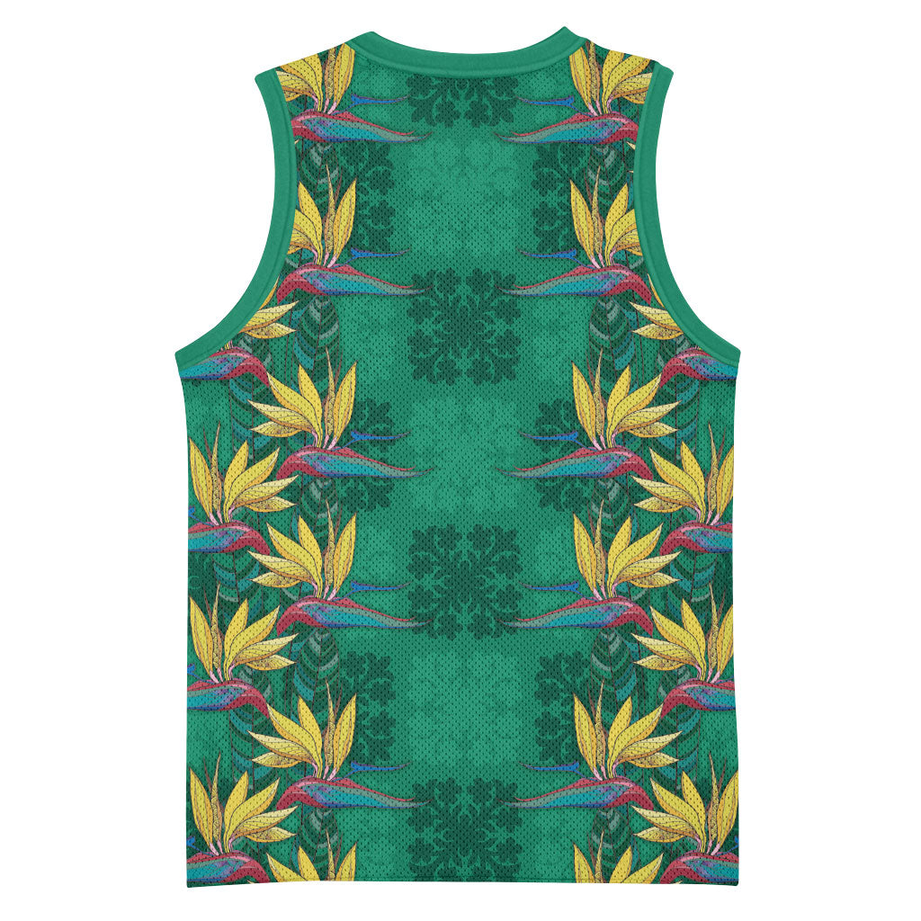 Hawaii Waikiki King Basketball Jersey Green Quilt With Pua Manu