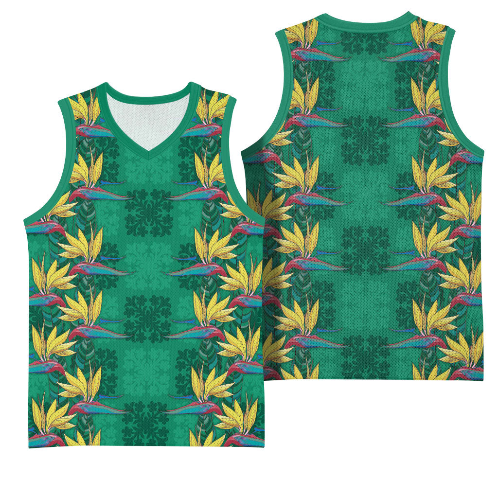 Hawaii Waikiki King Basketball Jersey Green Quilt With Pua Manu