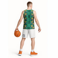Hawaii Waikiki King Basketball Jersey Green Quilt With Pua Manu