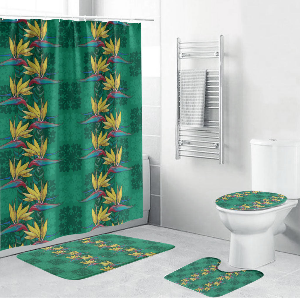 Hawaii Waikiki King Bathroom Set Green Quilt With Pua Manu