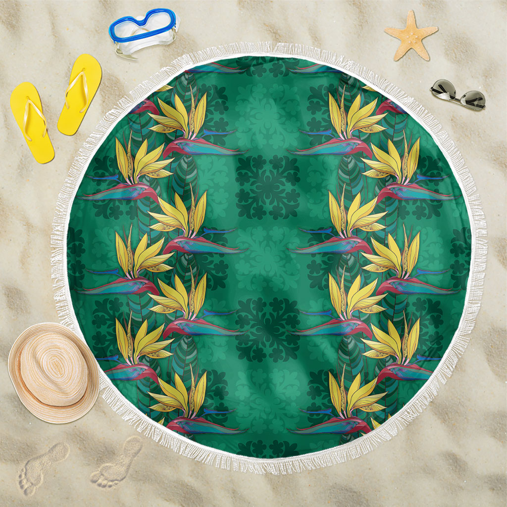 Hawaii Waikiki King Beach Blanket Green Quilt With Pua Manu