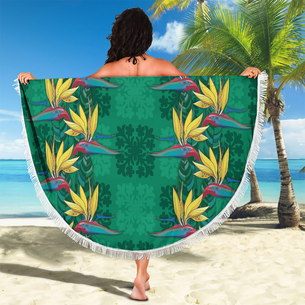 Hawaii Waikiki King Beach Blanket Green Quilt With Pua Manu