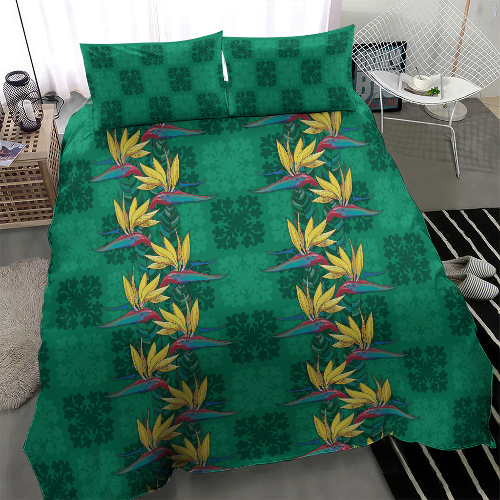 Hawaii Waikiki King Bedding Set Green Quilt With Pua Manu