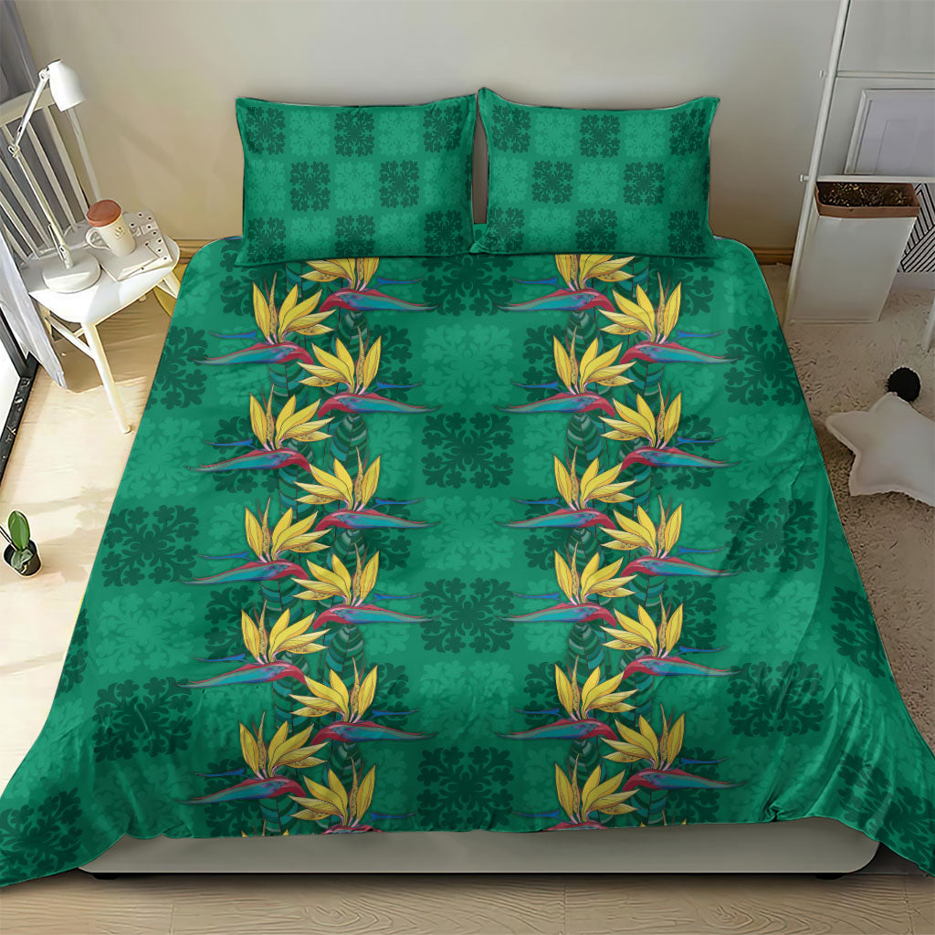Hawaii Waikiki King Bedding Set Green Quilt With Pua Manu