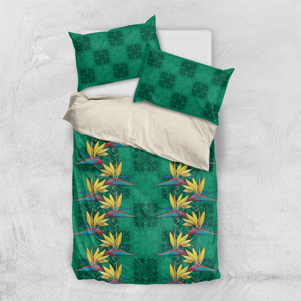 Hawaii Waikiki King Bedding Set Green Quilt With Pua Manu