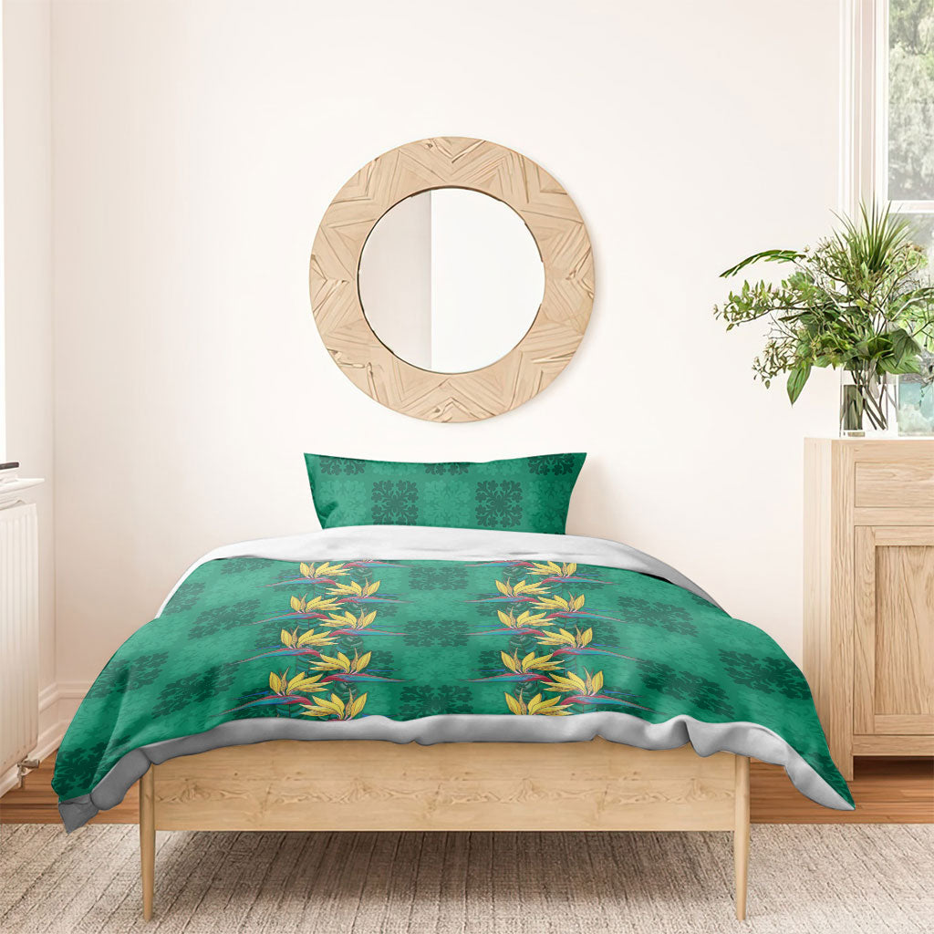 Hawaii Waikiki King Bedding Set Green Quilt With Pua Manu