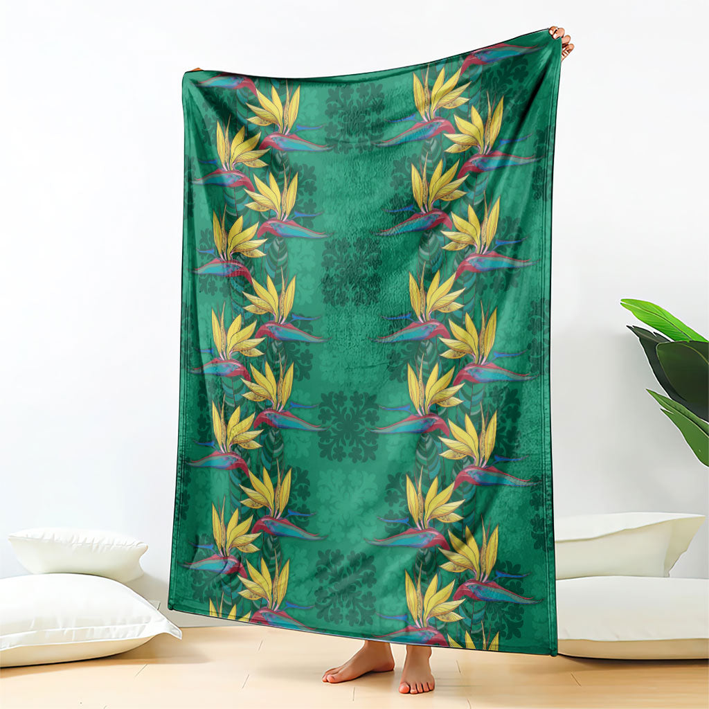 Hawaii Waikiki King Blanket Green Quilt With Pua Manu