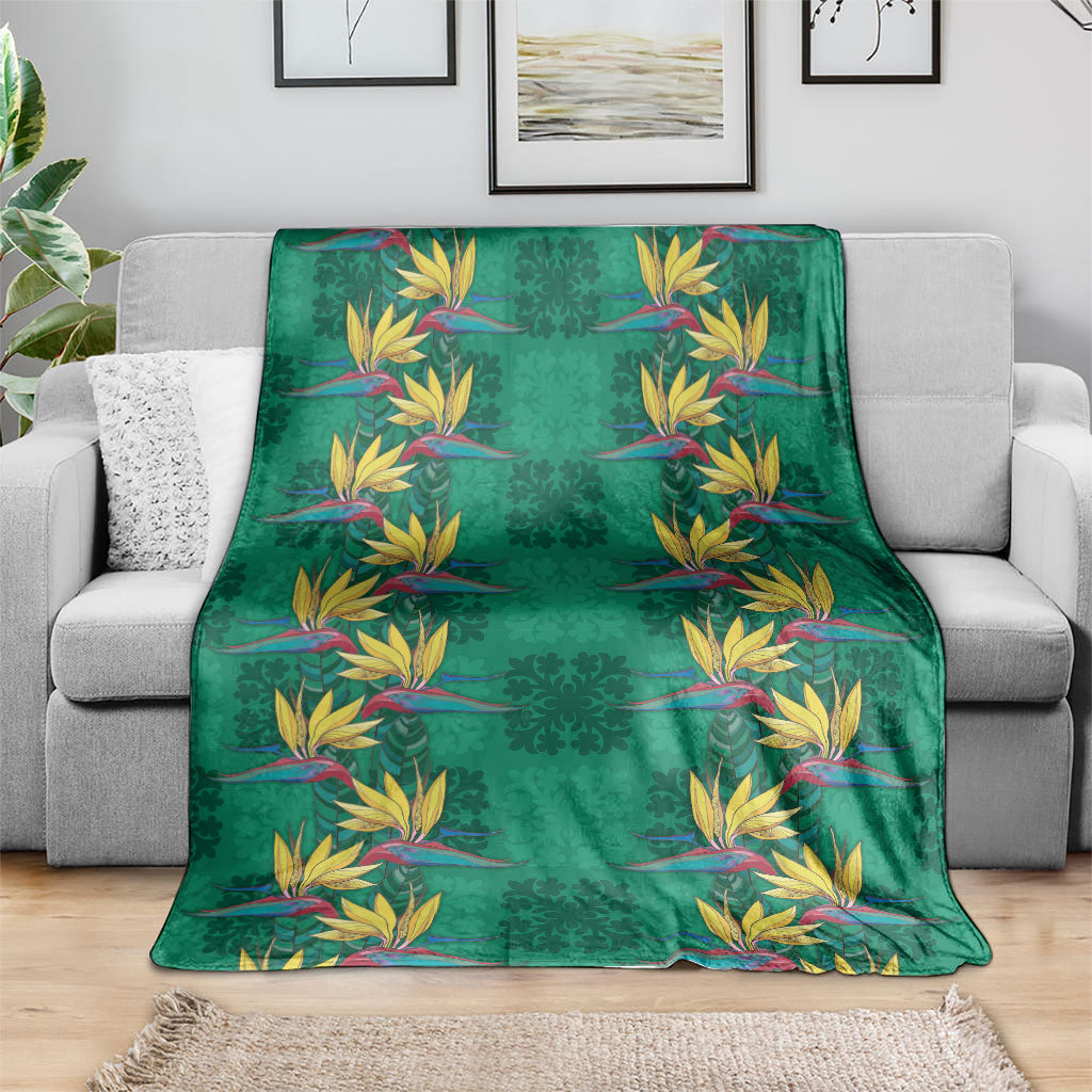 Hawaii Waikiki King Blanket Green Quilt With Pua Manu