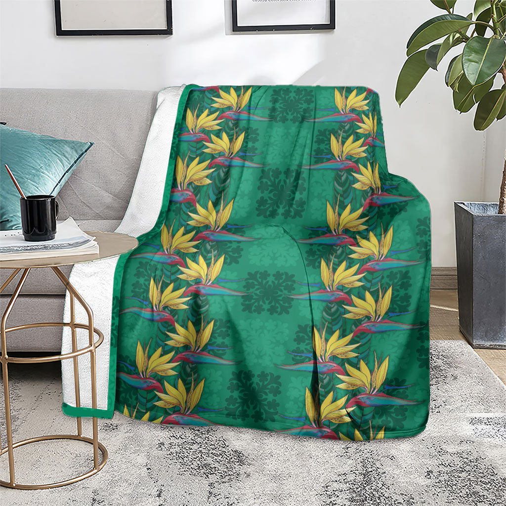 Hawaii Waikiki King Blanket Green Quilt With Pua Manu