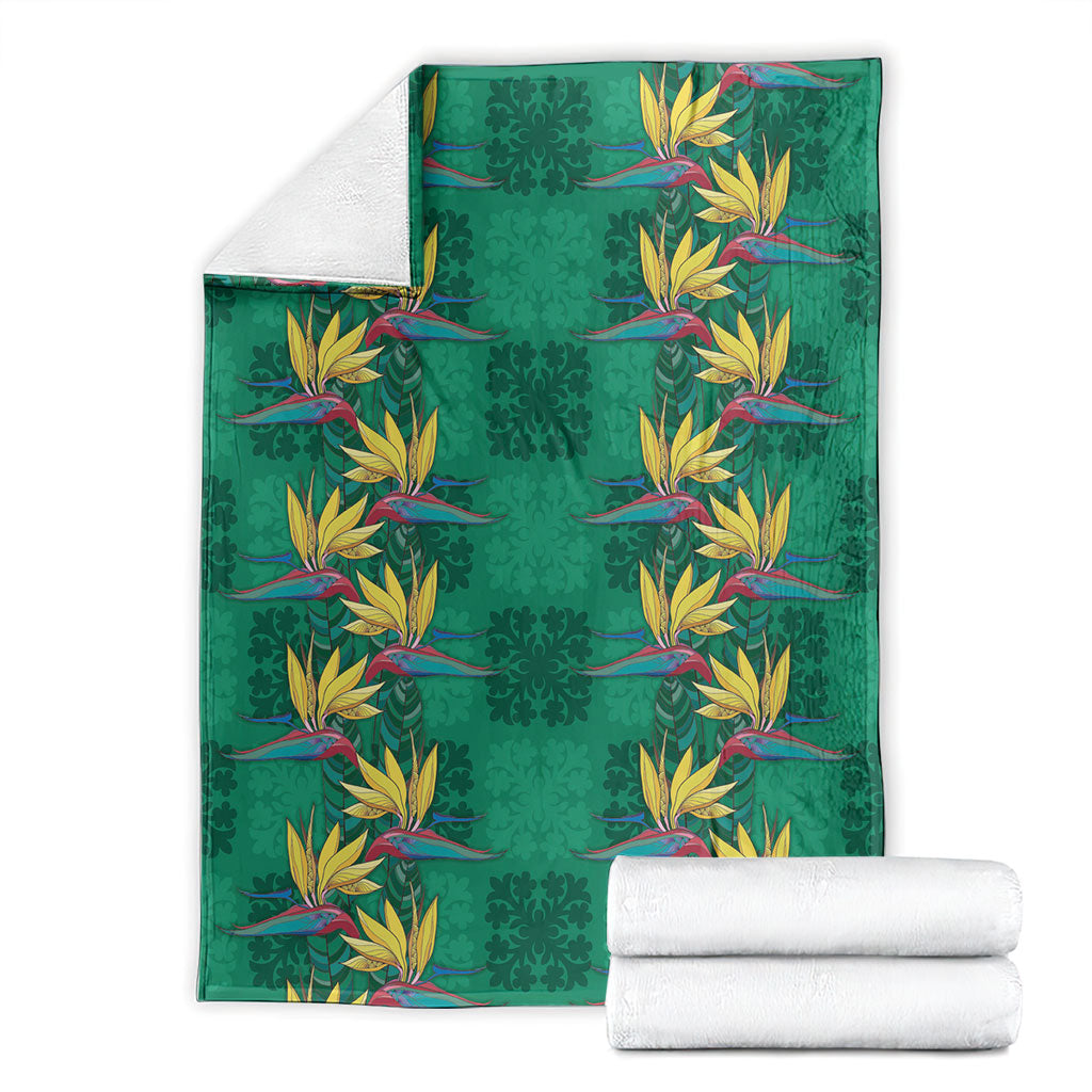 Hawaii Waikiki King Blanket Green Quilt With Pua Manu
