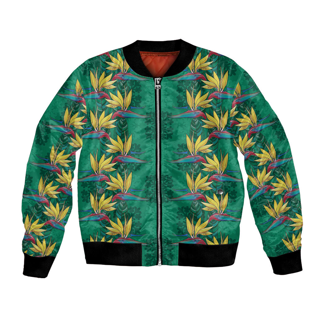 Hawaii Waikiki King Bomber Jacket Green Quilt With Pua Manu