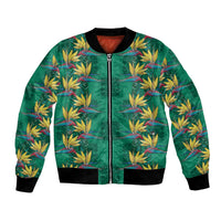 Hawaii Waikiki King Bomber Jacket Green Quilt With Pua Manu