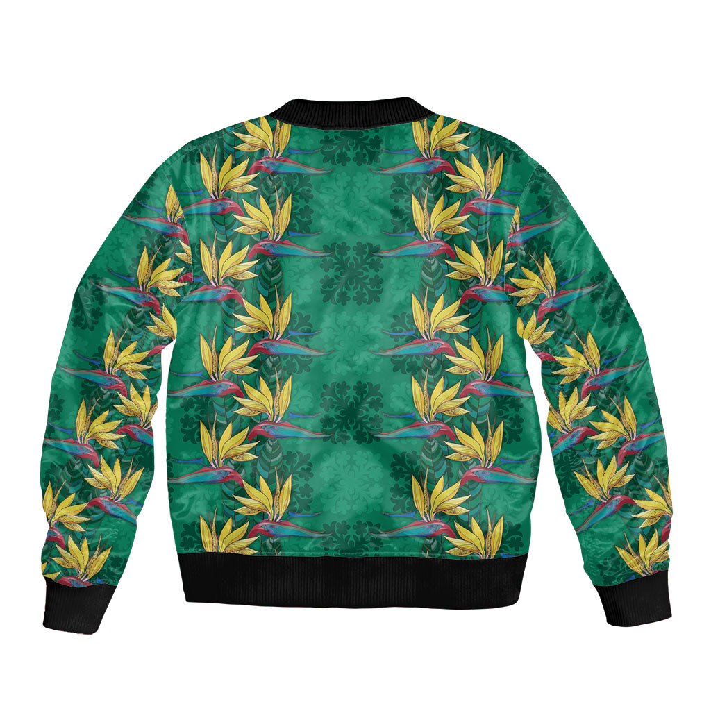 Hawaii Waikiki King Bomber Jacket Green Quilt With Pua Manu