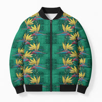 Hawaii Waikiki King Bomber Puffer Jacket Green Quilt With Pua Manu