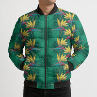Hawaii Waikiki King Bomber Puffer Jacket Green Quilt With Pua Manu