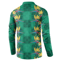 Hawaii Waikiki King Button Sweatshirt Green Quilt With Pua Manu