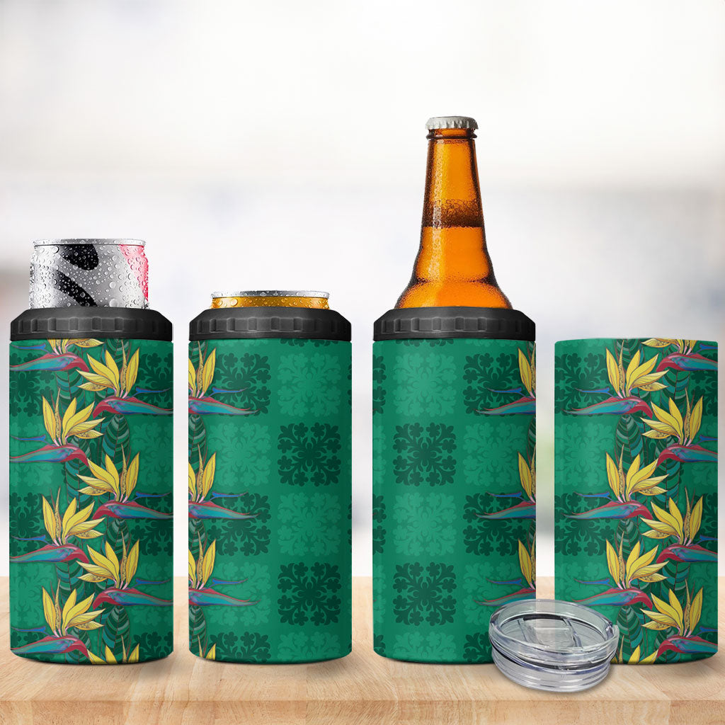 Hawaii Waikiki King 4 in 1 Can Cooler Tumbler Green Quilt With Pua Manu