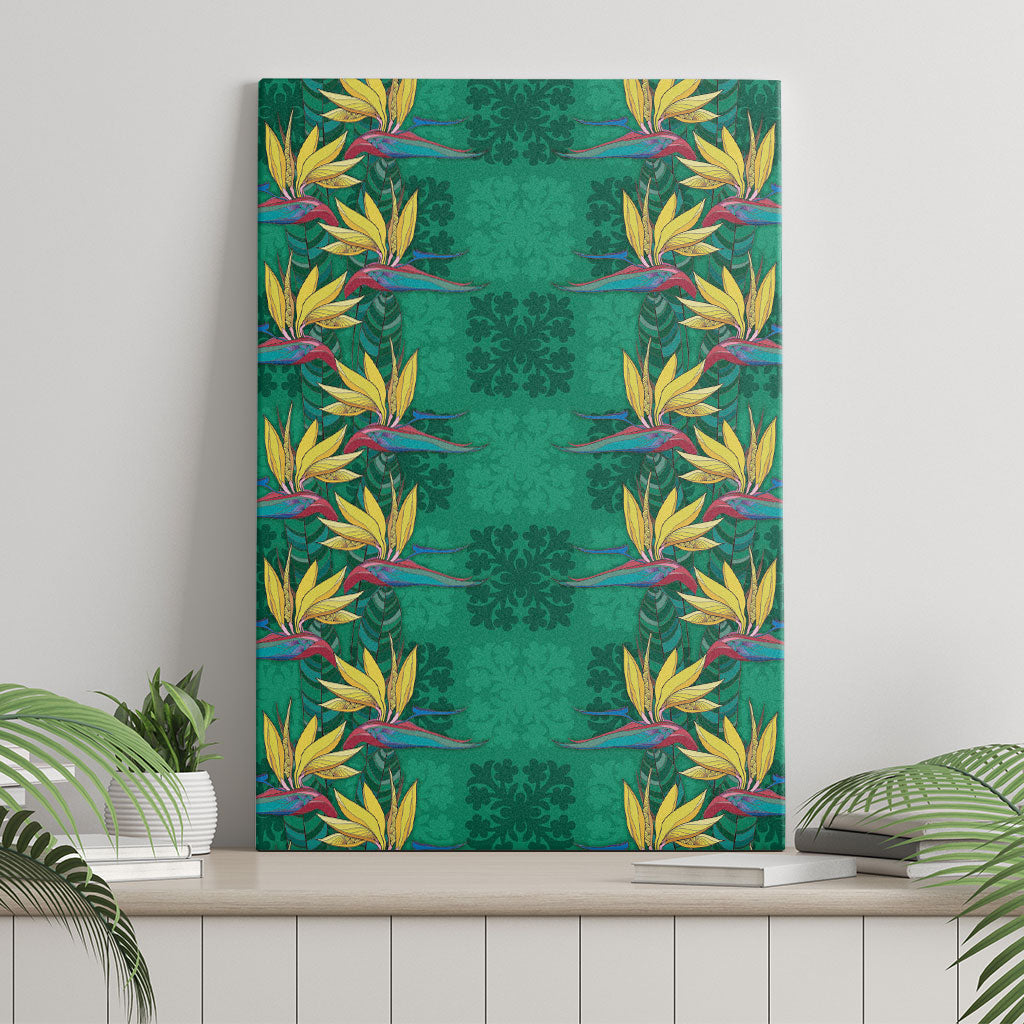 Hawaii Waikiki King Canvas Wall Art Green Quilt With Pua Manu