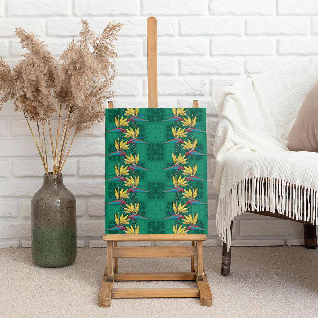 Hawaii Waikiki King Canvas Wall Art Green Quilt With Pua Manu