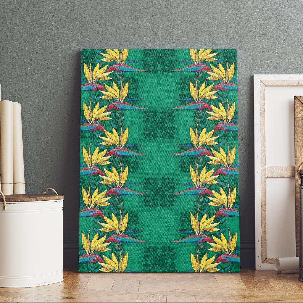 Hawaii Waikiki King Canvas Wall Art Green Quilt With Pua Manu